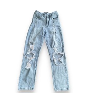 Risen Jeans Light Wash Hi-rise Destroyed Slim Jeans Women's Size 1/25 Denimcore